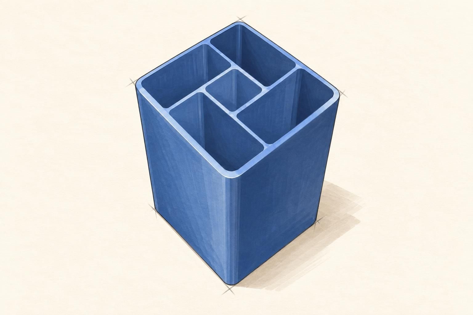 A 3D-printed pen holder with a diagonal grid wall